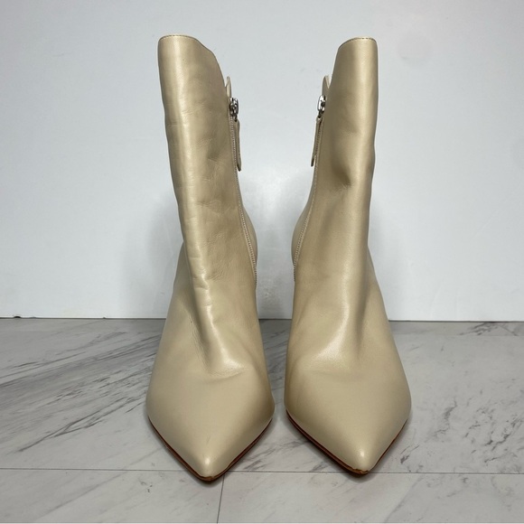 Schutz Betsey Eggshell Leather Pointy Toe Heeled Bootie 9 1/2 B - Picture 2 of 15
